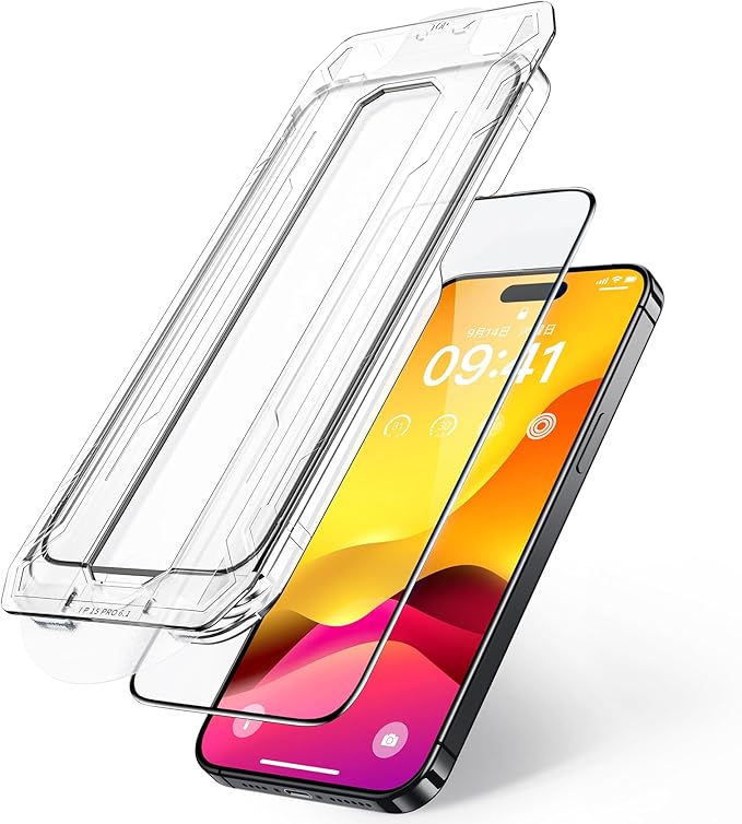 NIMASO 自動除塵ガラスフィルム(ガイド枠付き)iPhone15用